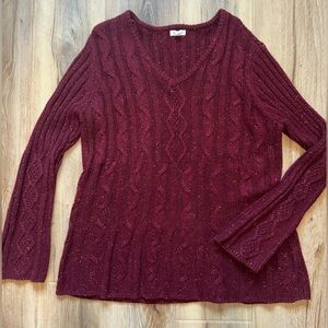 Westport Maroon V-Neck Cable Knit Sweater